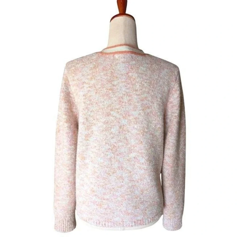 J.Crew Pink Peach Space Dye Marl Lady Jacket Cardigan Sweater Crew Neck Size M/L